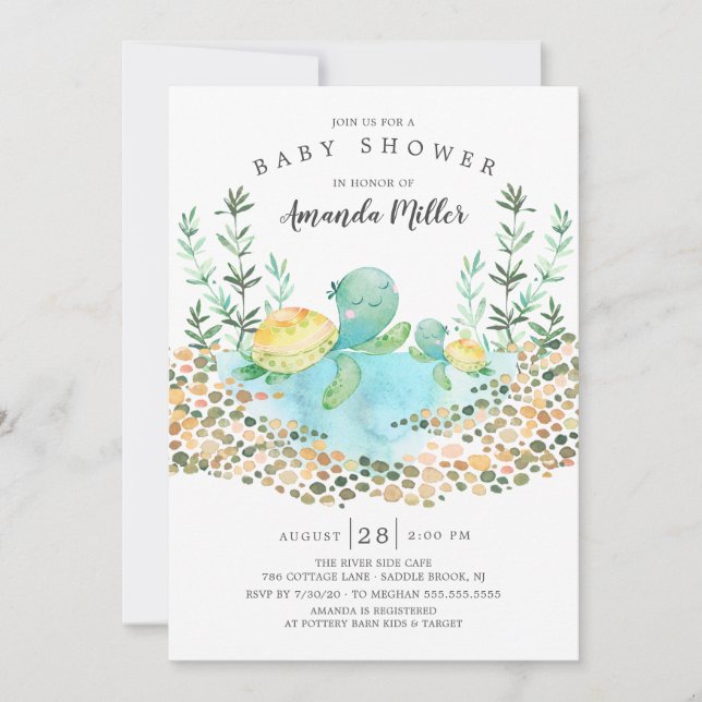 Invitation Baby shower océanique de la Tortue de Mer (Devant)
