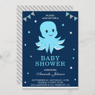 Invitation Baby shower octopus bleu mou