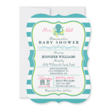 Invitation Baby shower octopus turquoise et jaune
