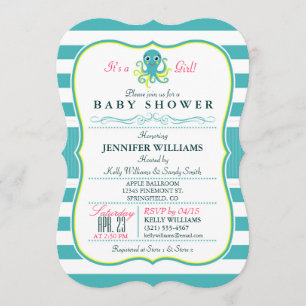 Invitation Baby shower octopus turquoise et jaune