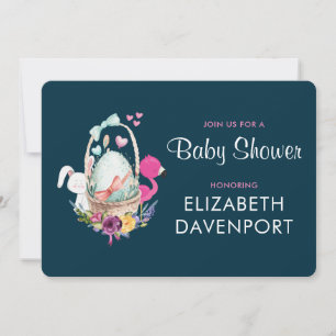 Invitation Baby shower OEuf nid avec Flamant rose et lapin