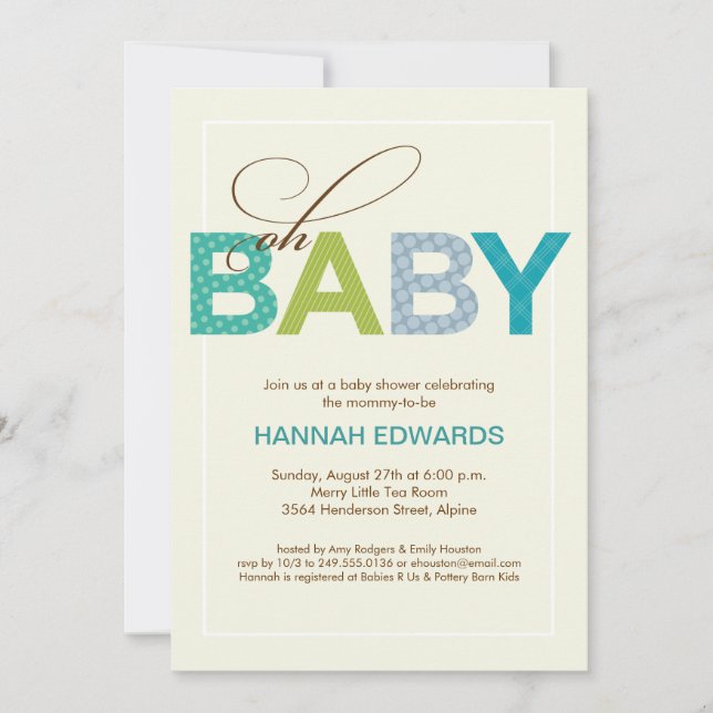 Invitation Baby shower Oh Baby Blue Green Type (Devant)