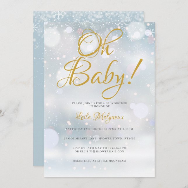 Invitation Baby shower Oh Baby First Snowflakes (Devant / Derrière)