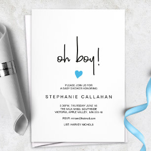 Invitation Baby shower Oh Boy Blue Heart Modern