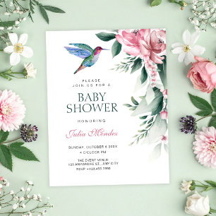 Invitation Baby shower oiseau floral aquarelle