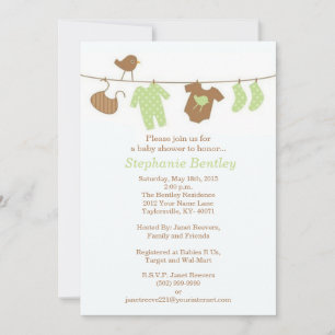 Invitation Baby shower Oiseaux de blanchisserie verte 5x7 Inv
