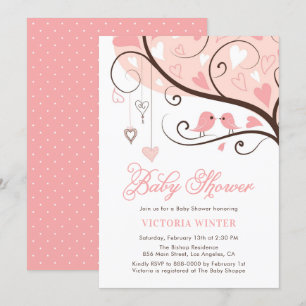 Invitation Baby shower Oiseaux roses et cordes