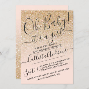 Invitation Baby shower Ombre de Parties scintillant or rose F