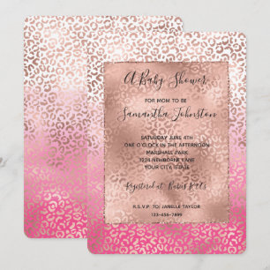 Invitation Baby shower Ombre Empreinte de léopard couleur ros