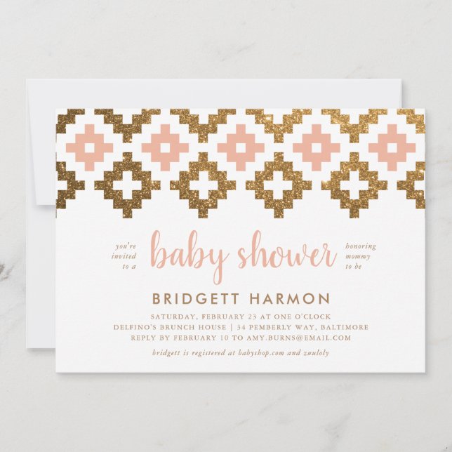 Invitation Baby shower or et Blush Boho Aztec (Devant)