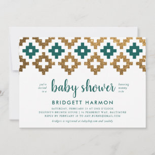 Invitation Baby shower or et Emerald Boho Aztec