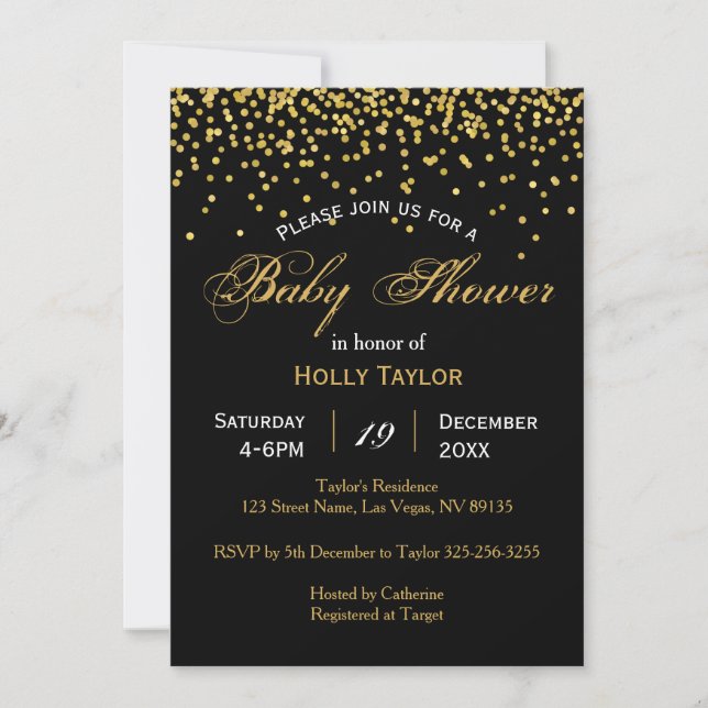 Invitation Baby shower or et noir