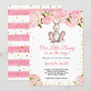 Invitation Baby shower Or Petit Lapin Rose