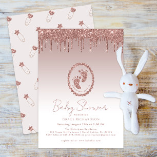 Invitation Baby shower or Rose brillant pieds Parties scinti