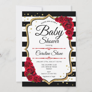 Invitation Baby shower - Or rouge blanc