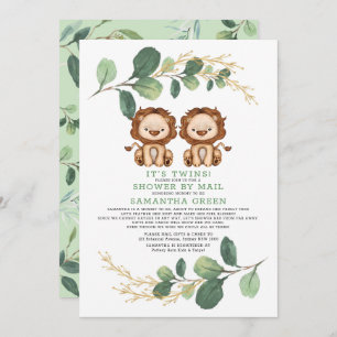 Invitation Baby shower Or Twin Lion moderne par courrier