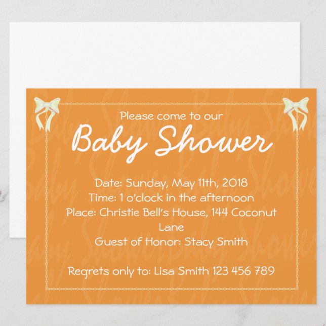 Invitation Baby shower orange (Devant / Derrière)