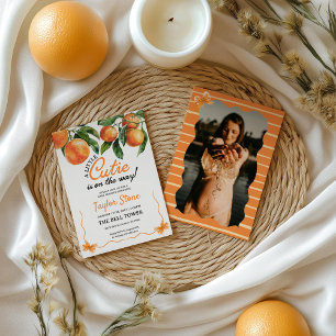 Invitation Baby shower orange avec photo