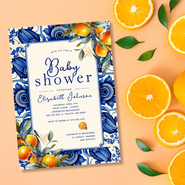 Invitation Baby Shower Orange Bleu Mignon (Créateur téléchargé)
