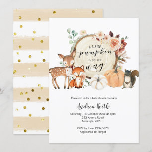Invitation Baby shower orange brûlé citrouille forêt automne