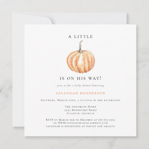 Invitation Baby shower orange Citrouille d'aquarelle amusante