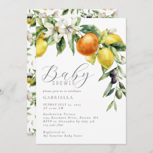Invitation Baby shower orange Citrus moderne