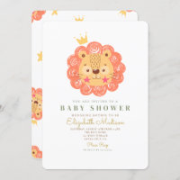 Invitation Baby shower Orange Cute Lion King