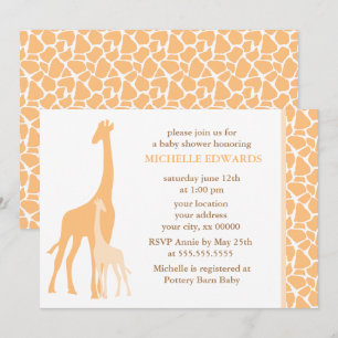 Invitation Baby shower orange de girafe de maman et de bébé