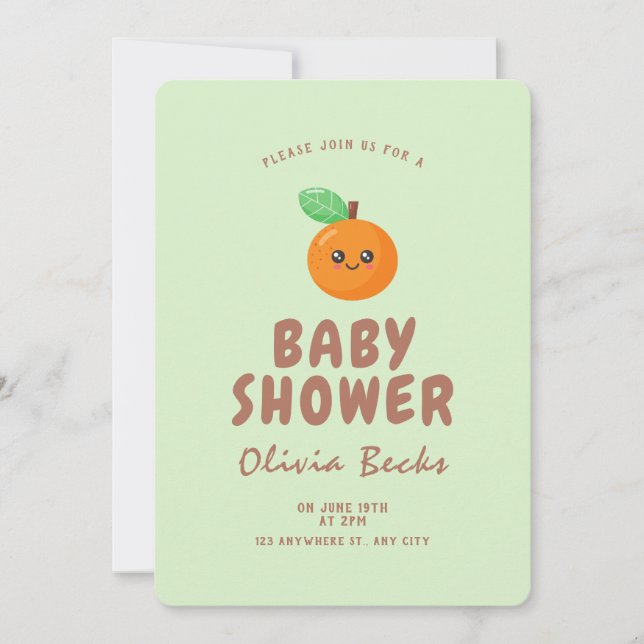 Invitation Baby shower orange de Little Cutie (Devant)
