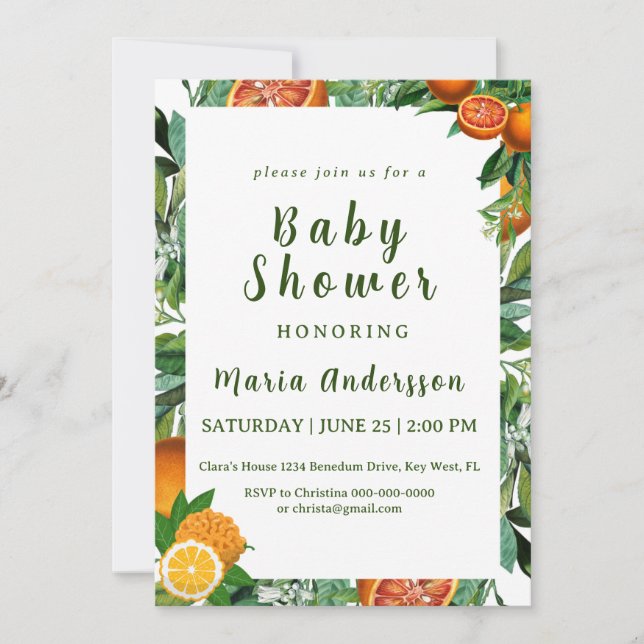 Invitation Baby shower orange doux (Devant)
