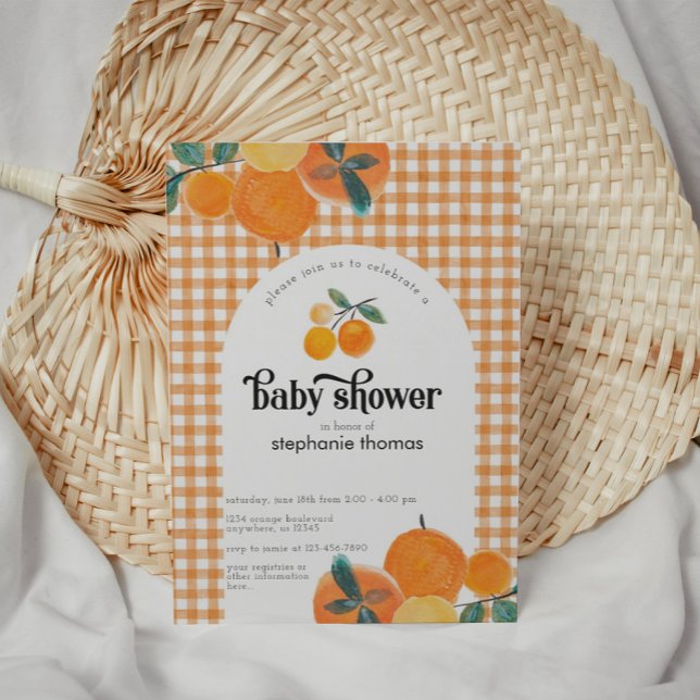 Invitation Baby shower Orange En vichy Citrus (Créateur téléchargé)