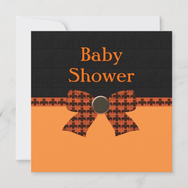 Invitation Baby shower orange et noir de batte (Devant)