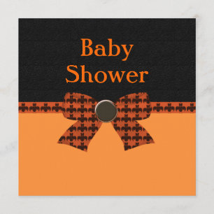 Invitation Baby shower orange et noir de batte