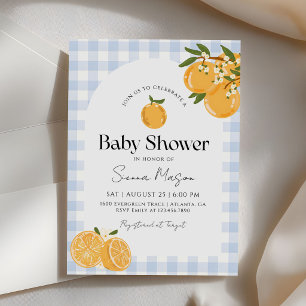 Invitation Baby shower Orange Gingham Citron