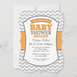 Invitation Baby shower Orange Grey Chevron