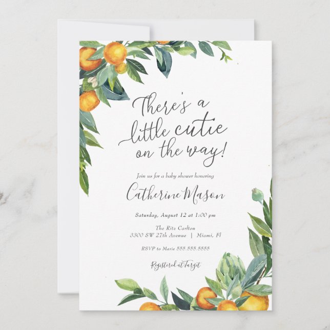 Invitation Baby shower Orange Little Cutie (Devant)