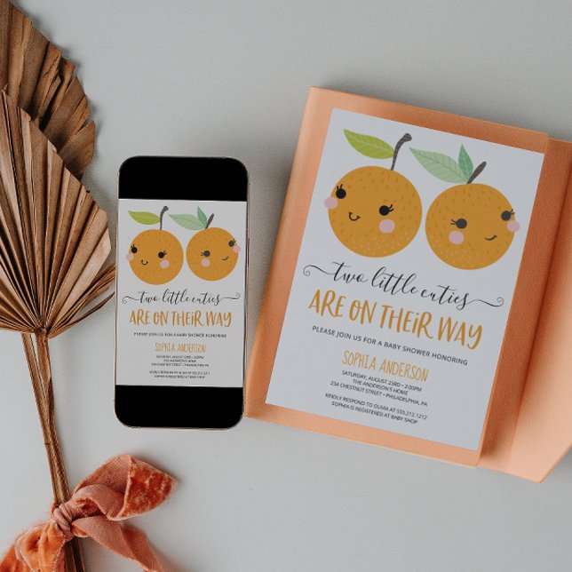 Invitation Baby shower Orange Little Cutie Citrus Twin Girls (Créateur téléchargé)