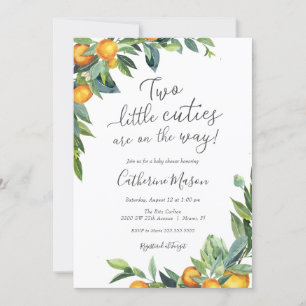Invitation Baby shower Orange Two Little Cuties