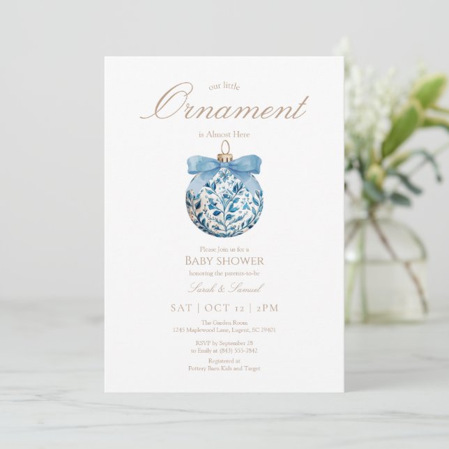 Invitation Baby shower Ornament Bleu (Debout devant)