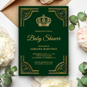 Invitation Baby shower orné d'or vert vintage