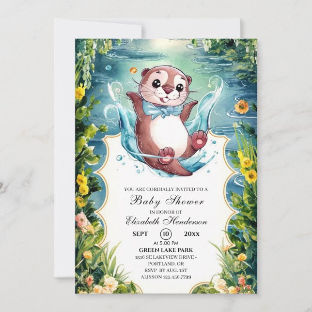 Invitation Baby shower Otter aquarelle (Devant)