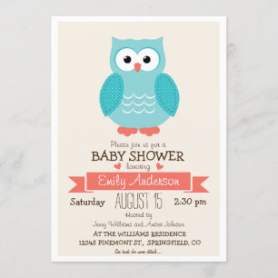 Invitation Baby shower ou arrosage de Chouette Bleue et Corai