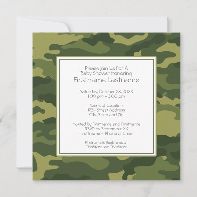 Invitation Baby shower ou fête Camo (Devant)