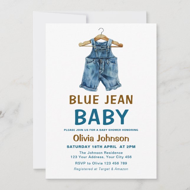 Invitation Baby shower Ouest Blue Jean Boy (Devant)