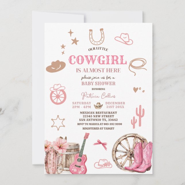 Invitation Baby shower Ouest sauvage de notre petite fille ro (Devant)