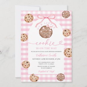 Invitation Baby Shower Our Little Cookie Ruban Gingham Rose
