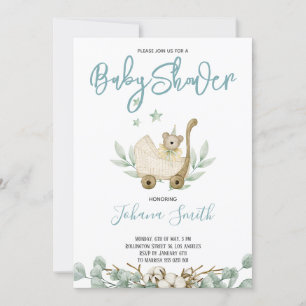 Invitation Baby shower Ours bleu aquarelle