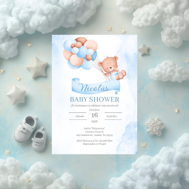 Invitation Baby shower Ours Bleu Espagnol (Créateur téléchargé)