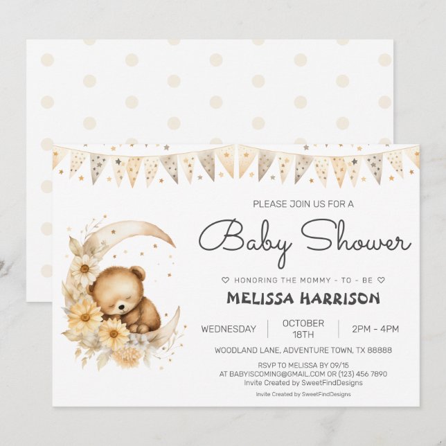 Invitation Baby shower Ours Boho (Devant / Derrière)