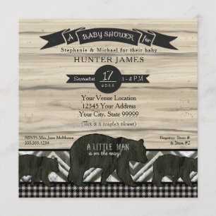 Invitation Baby shower Ours Bois Bois Bois de bûcheron Plaid